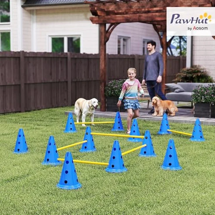 PawHut Agility Set Hunde, 6-teiliges Agility Ausrüstung mit 12 Kegeln, höhenverstellbar und tragbar, blau – Bild 2