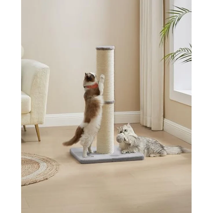 Famanu Katzenkratzbaum 85 cm hoch, dicke Säule aus robustem Sisal, taubengrau, mit Plüschball und Glocke – Bild 2