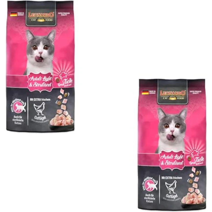 Leonardo Adult Light & Sterilised, Trockenfutter für sterilisierte Katzen, Doppelpack 2 x 300 g, mit Geflügel, reduzierte Kalorien, hoher Eiweißgehalt