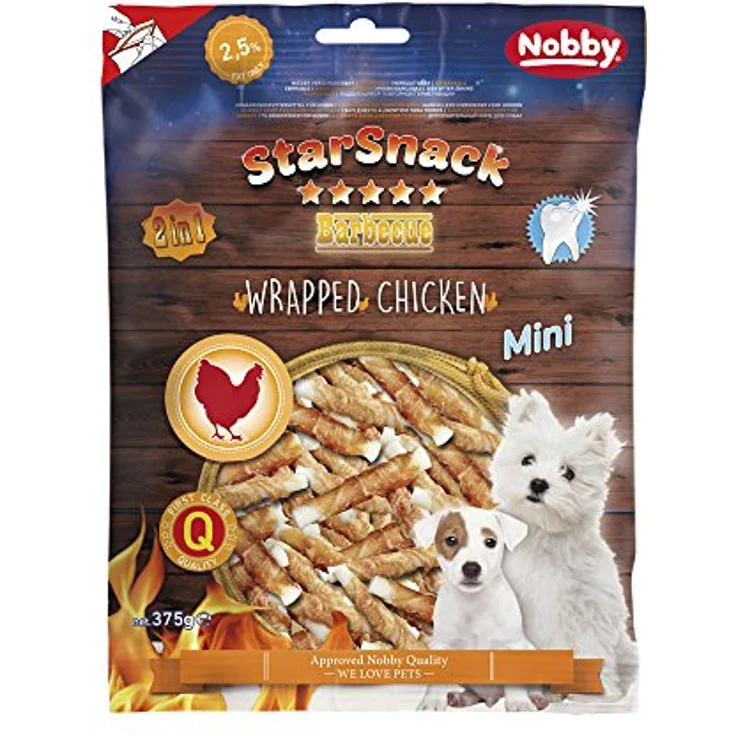 Nobby STARSNACK Barbecue MINI Wrapped Chicken, kalorienarmer Hundesnack mit 82 % Fleischanteil, 375 g – Bild 1
