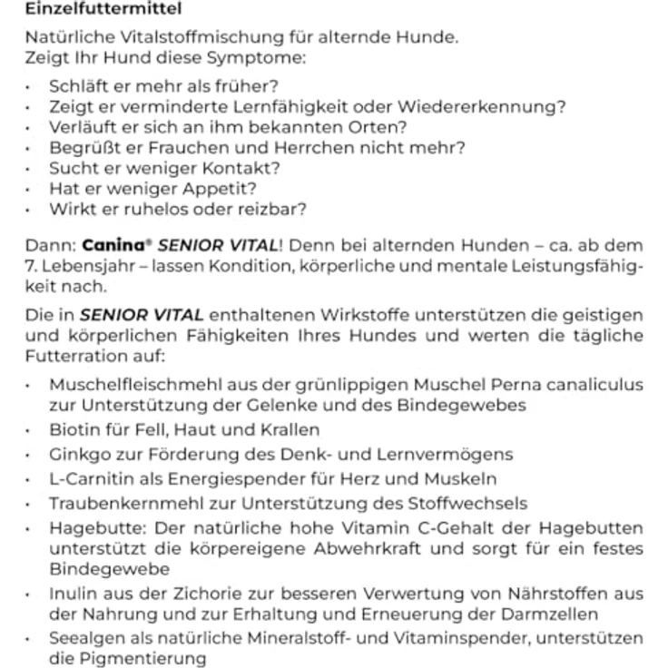 Canina Senior Vital, 500 g, natürliche Vitalstoffmischung mit Ginkgoextrakt und L-Carnitin für ältere Hunde – Bild 2