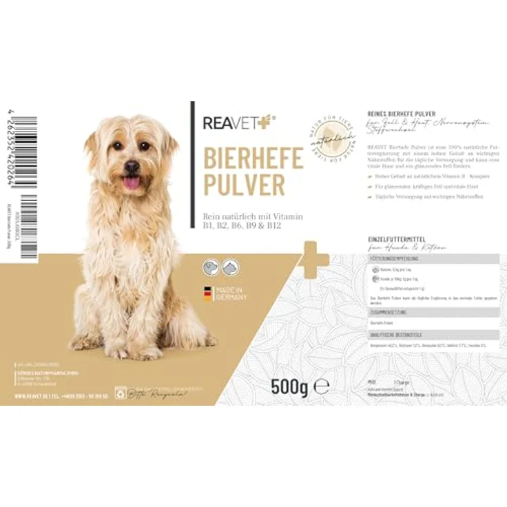 ReaVET Bierhefe Pulver für Hunde & Katzen, 500g – Naturprodukt zur Unterstützung von glänzendem Fell und vitaler Haut, reich an Biotin und B-Vitaminen – Bild 5