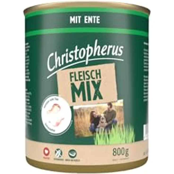 Christopherus Fleischmix mit Ente, Nassfutter für Hunde, getreidefrei, 6 x 800 g Dosen – Bild 2