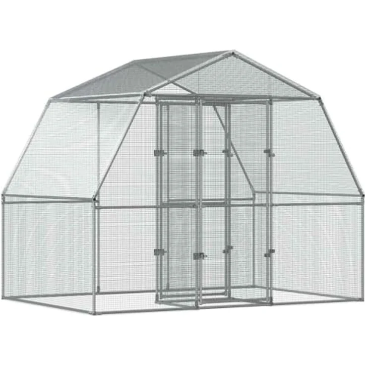 vidaXL Vogelvoliere mit Tür, Papageienkäfig aus silbernem verzinktem Stahl, 285 x 195 x 230 cm – Bild 1