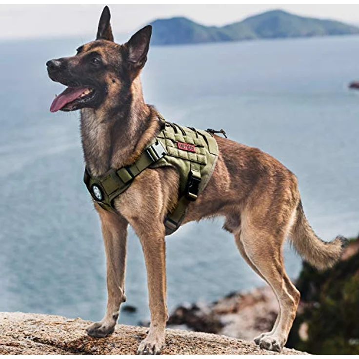 OneTigris FIRE WATCHER Hundegeschirr, Taktisches Sicherheitsgeschirr aus 1000D Nylon mit 1 Griff und 2 D-Ringen, Größe L, Grün – Bild 4