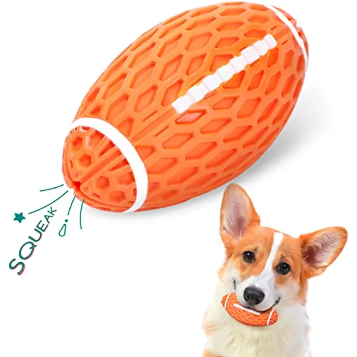 Nobleza Hundeball, interaktives Kauspielzeug aus Naturkautschuk mit Zahnpflege-Funktion, robuste Rugby-Form, 10.3cm x 5.6cm