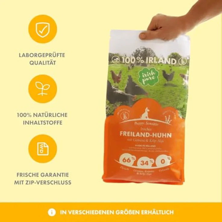 Irish Pure Puppy Trockenfutter, 12kg Welpenfutter mit Freiland-Huhn, Kelp-Alge & Gemüse, hoher Fleischanteil, getreidefrei, sensitiv, für alle Rassen – Bild 5
