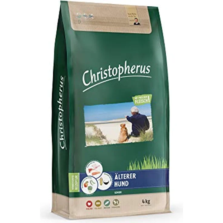 Christopherus Senior, Trockenfutter für ältere Hunde ab 6 Jahren, Geflügel & Lamm, 4 kg, Krokettengröße 1 cm – Bild 1
