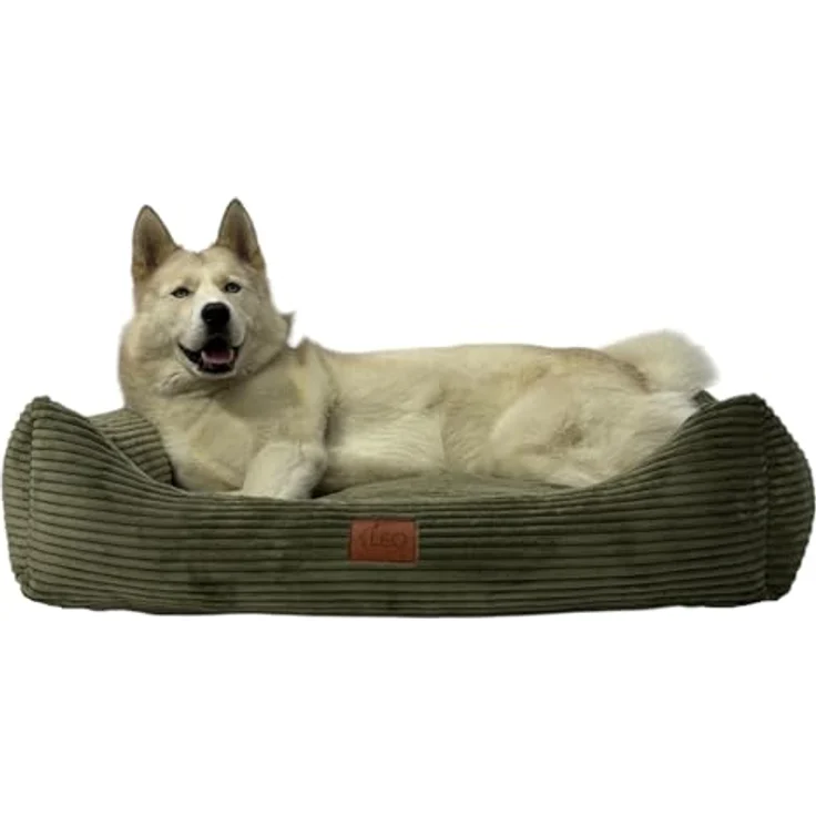 Leo4dog Hundebett Cord, Waschbarer Bezug, Anti-Rutsch, Olive, 115x90 für kleine bis große Hunde – Bild 5