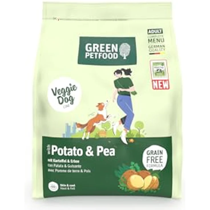 Green Petfood VeggieDog, Trockenfutter mit Kartoffel & Erbse, 900 g, für sensible ausgewachsene Hunde, vegetarisch & getreidefrei, mit Süßkartoffel, 1er Pack – Bild 1