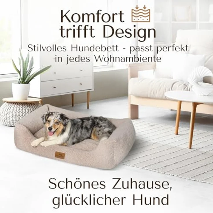 FREUDENTIER Orthopädisches Hundebett Teddy XXL, Ergonomisches Hundesofa mit waschbarem Bezug, herausnehmbarem Liegekissen, OEKO® TEX zertifiziert, für kleine, mittelgroße & große Hunde (Greige) – Bild 3