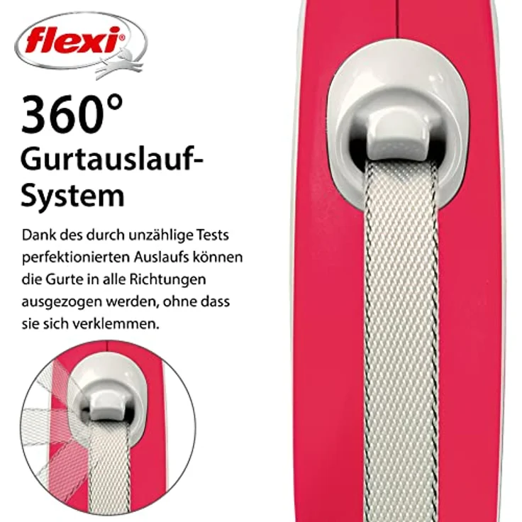 flexi Flexileine New COMFORT Gurt rot, Hundeleine mit Kurzhub-Bremssystem und verchromtem Haken – Bild 4