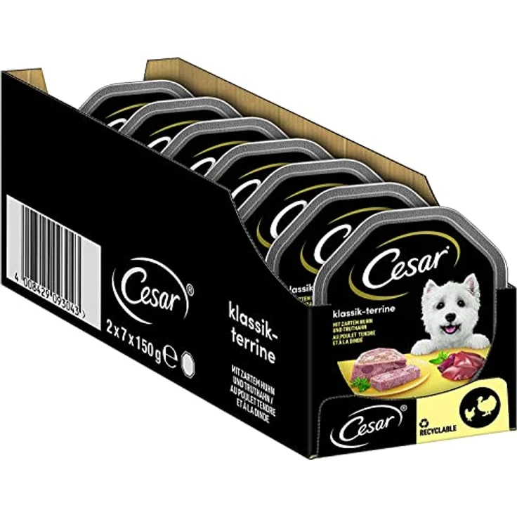 Cesar Hundefutter Nassfutter Klassiker mit zartem Huhn und Truthahn, 7er Pack (7 x 150 g Schalen, 100% ausgewogen) – Bild 1