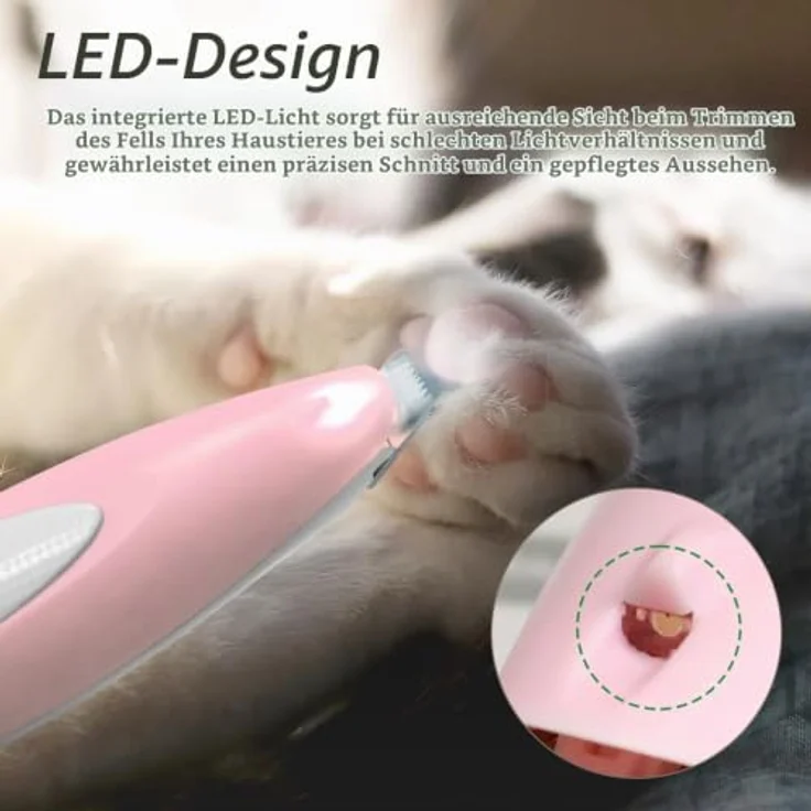 FFTANXS Rosa Wasserdichte Pfotentrimmer für Hunde & Katzen, Profi-Schermaschine mit LED-Licht, leise und vibrationsarm, USB wiederaufladbar – Bild 3
