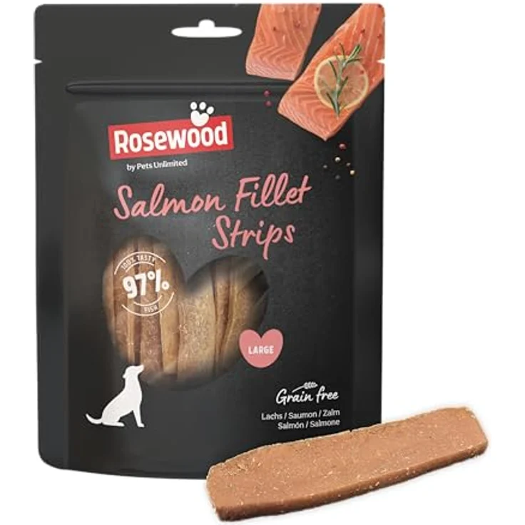 Rosewood Salmon Fillet Strips Large, Weicher Hundesnack mit 97% Lachs, proteinreich und fettarm, ohne Getreide und Gluten, 8er Pack (8x150 g) – Bild 2