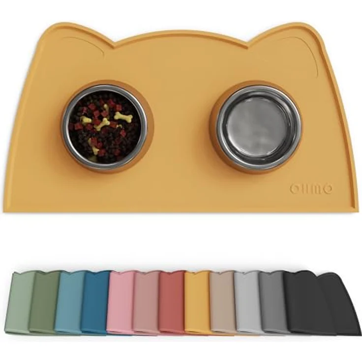 OHMO Napfunterlage für Kleine Hunde und Katzen, rutschfeste Silikonmatte, wasserdicht, 46x25cm, Honig – Bild 1