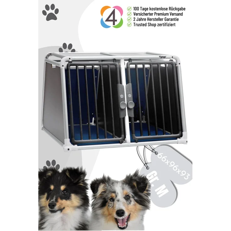 4pets Dog Box 22 L Black, transportable Hunde-Transportbox für 2 Hunde bis je 35 kg