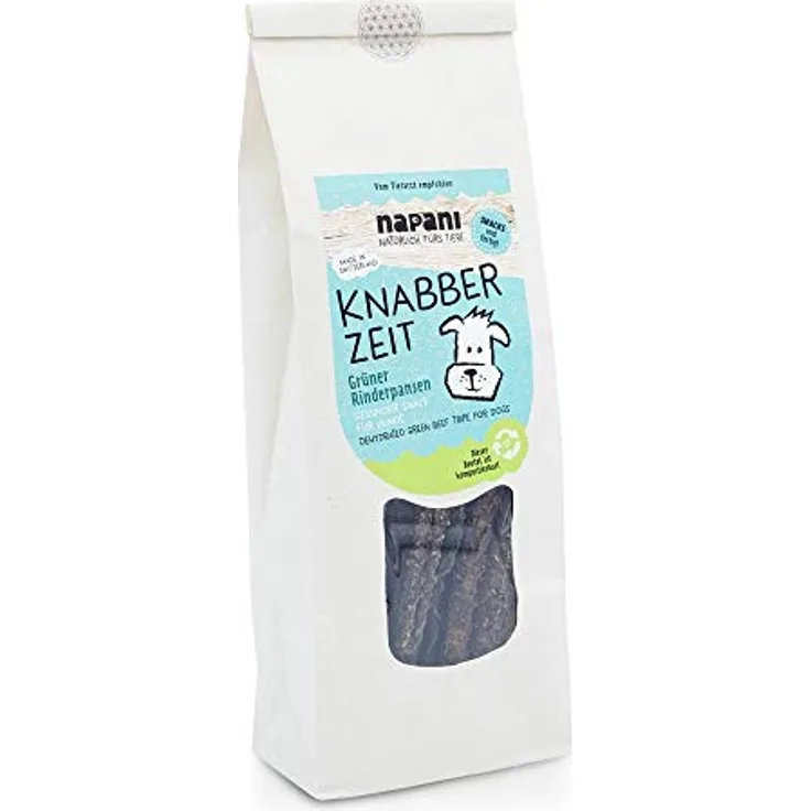 napani Knabber Zeit Grüner Rinderpansen, getrocknete Kaustangen für Hunde, getreidefrei & glutenfrei, 200g