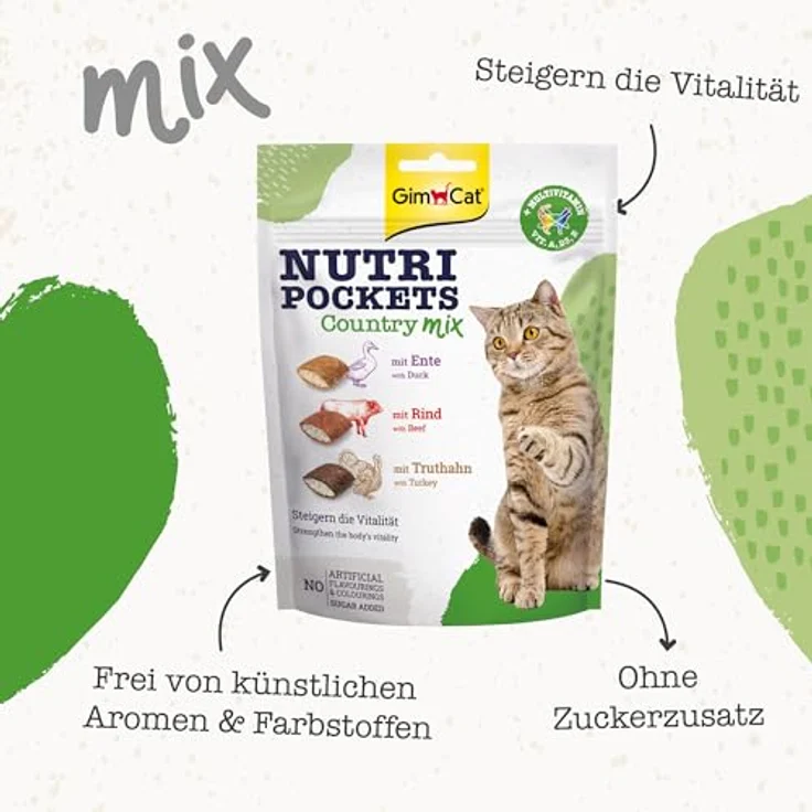 GimCat Nutri Pockets Country Mix, Knuspriger Katzensnack mit cremiger Füllung, Ente, Rind und Truthahn, 150 g – Bild 2