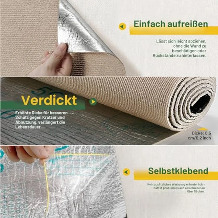 Gimars Selbstklebend Kratzmatte 200 × 40, mit Zusatz-Klebeband, DIY Kratzschutz Sofa Katze, Kratzbrett Katze, Katzen Kratzmatte, Kratzmatte für Wand & Möbel, Khaki – Bild 6