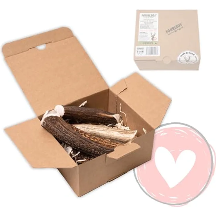FOURLEGS® natürlicher Kausnack für Hunde aus 100% Hirschgeweih, Größe M, Sparpaket (5 Stück) - mineralstoffreich, geruchsneutral, langlebig, ohne Zusatzstoffe
