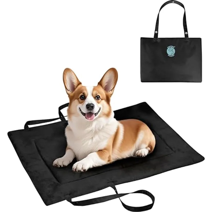 Pawsse Wasserdicht Hundedecke 80 x 60cm, Faltbare Outdoor Hundematte Waschbar für Auto und Camping, Schwarz