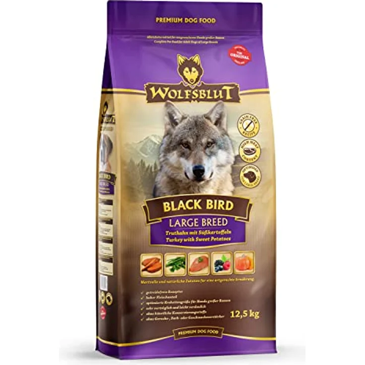 Wolfsblut Black Bird Large Breed, 12,5 kg Trockenfutter für Hunde mit Truthahn, getreidefrei, glutenfrei, für Allergiker geeignet – Bild 1
