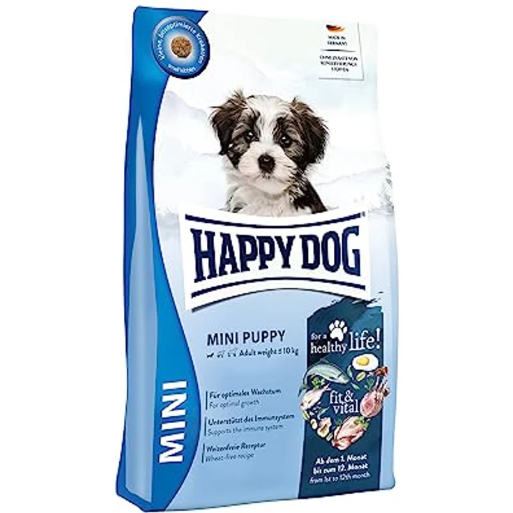 Happy Dog fit & vital Mini Puppy, Hunde-Trockenfutter für optimales Welpenwachstum, weizenfreie Rezeptur, 4 kg – Bild 1
