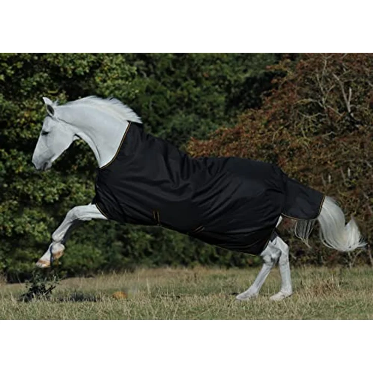 Kerbl Bucas IrishTurnout Pferdedecke Extra 300g, Rückenlänge 155 cm, schwarz/gold – Bild 3