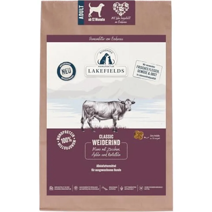 Lakefields Classic Hundefutter trocken, Rind 60%, 2,5kg, getreidefreies Trockenfutter mit Kartoffel, Äpfeln & Karotten, Zutaten in Lebensmittelqualität, schonend gebacken