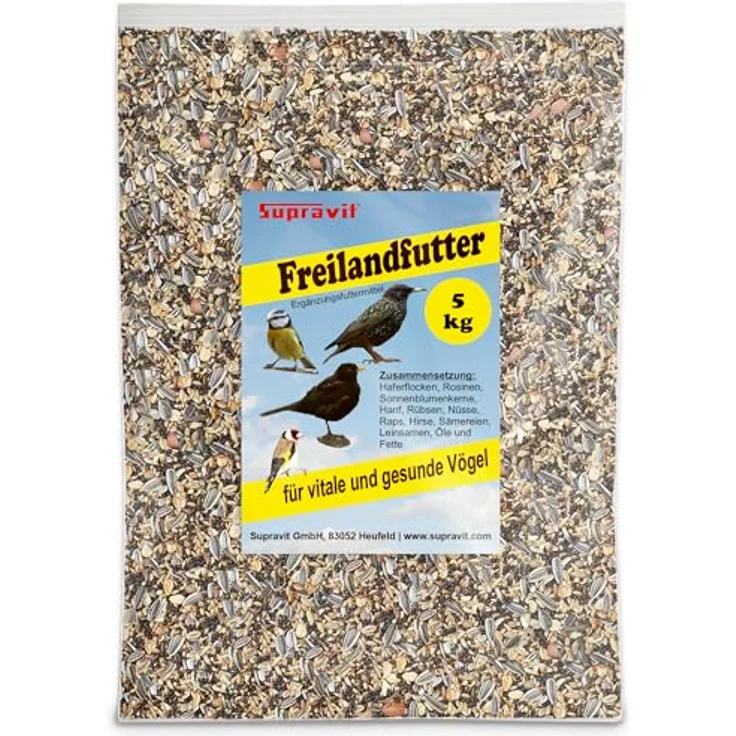 Supravit Freilandfutter für Vögel 5kg, energiereiches & proteinreiches Sommerfutter für alle heimischen Wildvögel, natürliche Premium-Zutaten, hergestellt in Deutschland – Bild 1