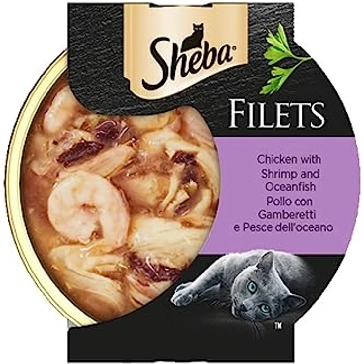 Sheba Filets Nassfutter für Katzen mit Huhn und Garnelen, 32 Schalen à 60 g, 100% natürliche Inhaltsstoffe, hochwertige Qualität