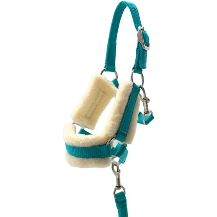 PFIFF Hobby Horse Halfter-Set „Little Lou“, Halfter mit flauschiger Fellunterlage und Führstrick, größenverstellbar, Türkis – Bild 2