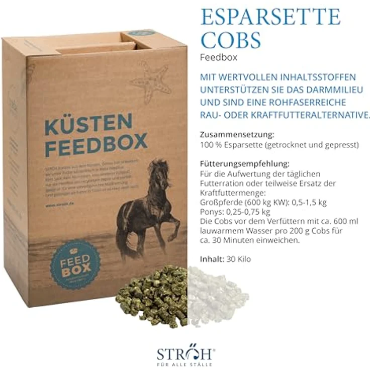 STRÖH Küsten Esparsette Cobs für Pferde, 30kg Feedbox, magenfreundliches Rau- & Kraftfutter mit Aminosäuren & Vitaminen – Bild 2