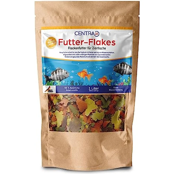 Centra24 Premium Fischfutter 1L, Futter-Flakes für Süßwasserfische mit 100% natürlichen Zutaten und ohne Konservierungsstoffe – Bild 1