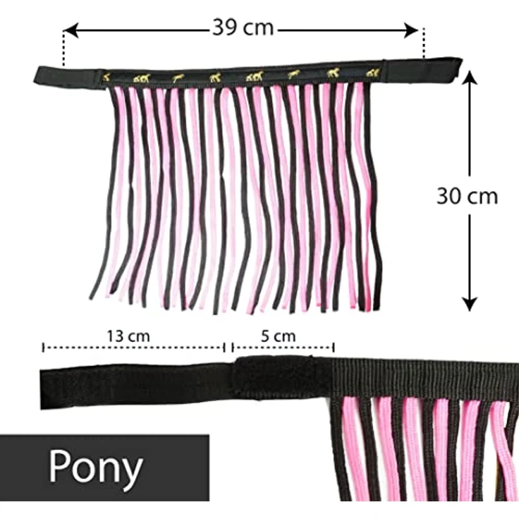 Pferdelinis Fliegenfransen für Pferde, Fliegenmaske mit Fransen & Klettverschluss, effektiver Insektenschutz für Shetty, Pony, Cob, Warmblut, Schwarz-Pink, Pony – Bild 4