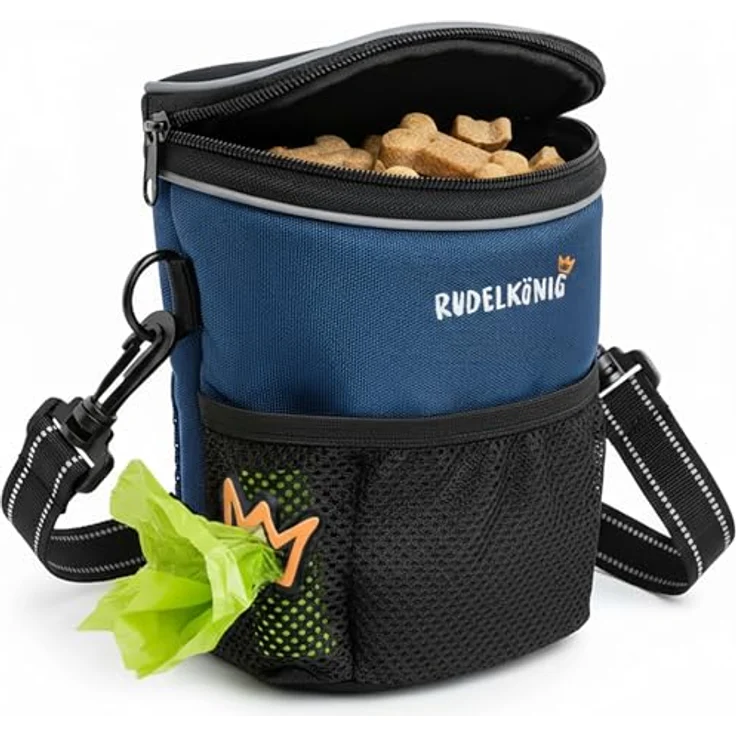 Rudelkönig Leckerlitasche für Hunde, praktische Futtertasche mit Kotbeutelspender, umhängbar, ideal für Hundetraining, in Schwarz – Bild 1