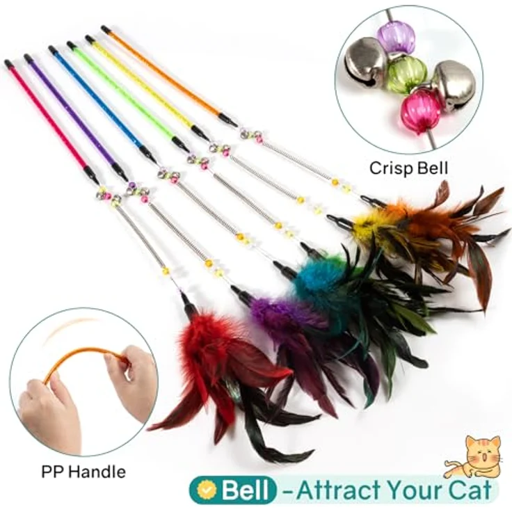 GingerUPer Katzenspielzeug Set, Interaktive Katzenangel mit Feder und Spielbällen für kleine und große Katzen, rot – Bild 4