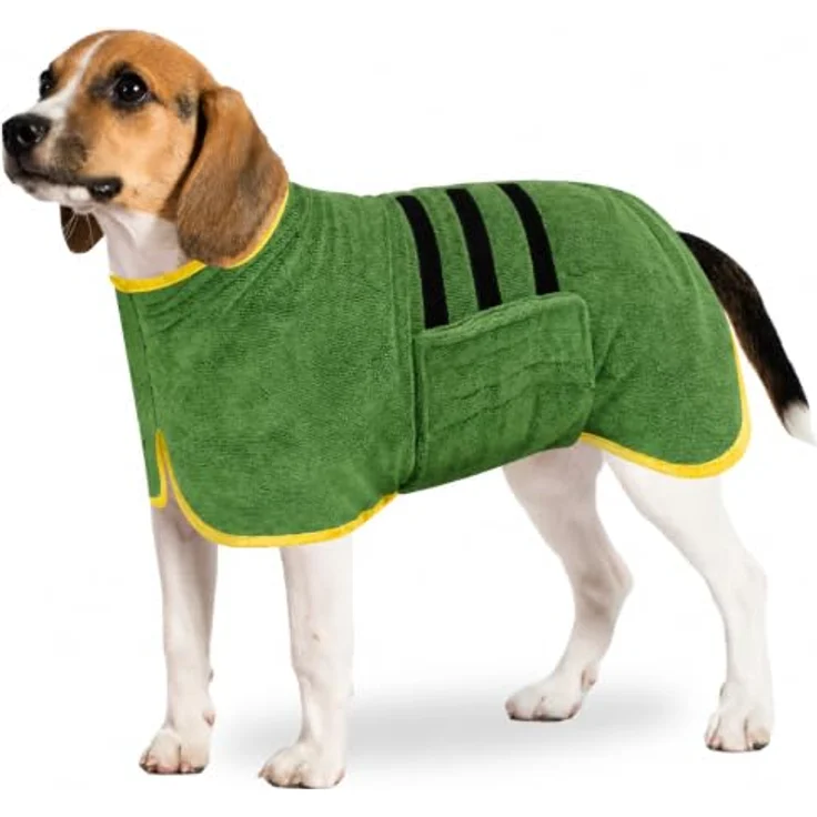 BASVII Hundebademantel aus Mikrofaser, Extra Saugfähig & Schnell Trocknend, Beige