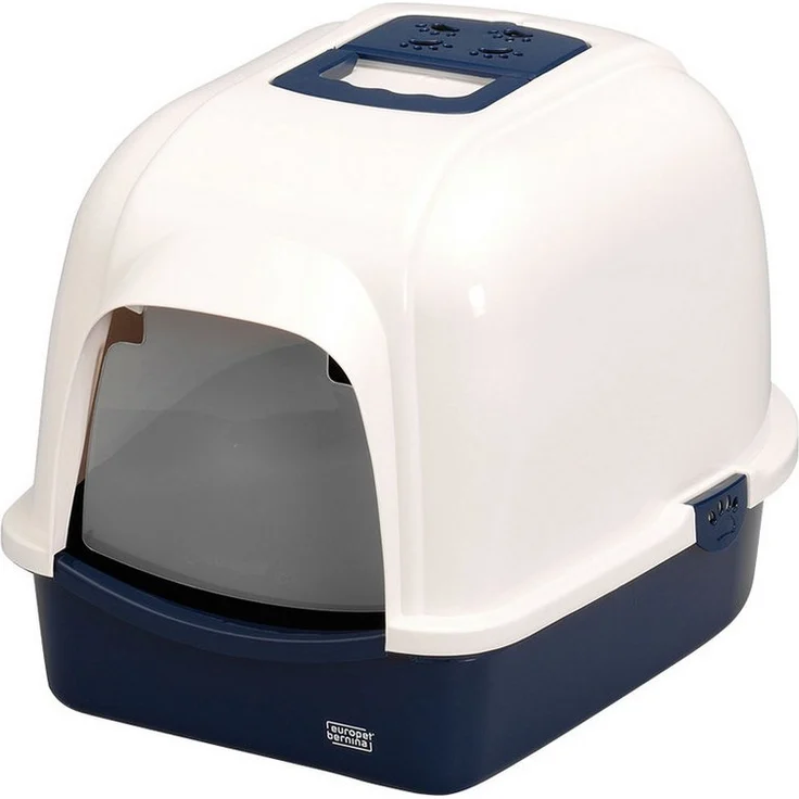 EBI Katzentoilette Eclipse M, Überdachte Katzentoilette mit Aktivkohlefilter, dunkelblau