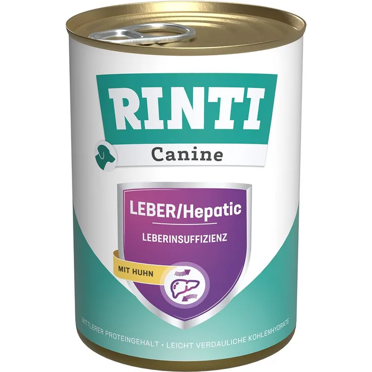 Rinti Canine Leber/Hepatic, Hunde-Nassfutter zur Unterstützung der Leberfunktion, 12x400 g