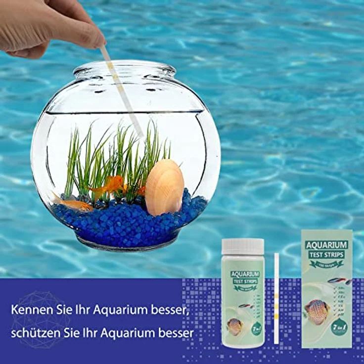 Cozii 7 in 1 Aquarium Teststreifen, 100 Teststreifen zur Wasserprüfung von pH, Nitrit, Nitrat, Gesamthärte, freiem Chlor, Gesamtalkalität und Karbonat für Salzwasser und Süßwasser Aquarien – Bild 3