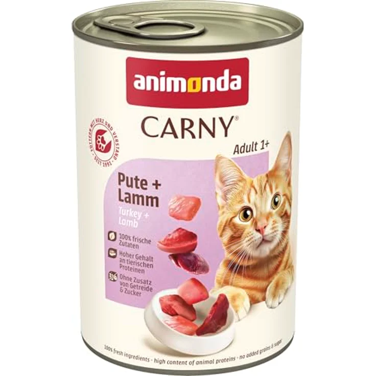 animonda Carny Katzen Nassfutter Pute + Lamm (6 x 400g), getreidefreies Futter für erwachsene Katzen, ohne Zucker, mit frischen fleischigen Zutaten – Bild 1
