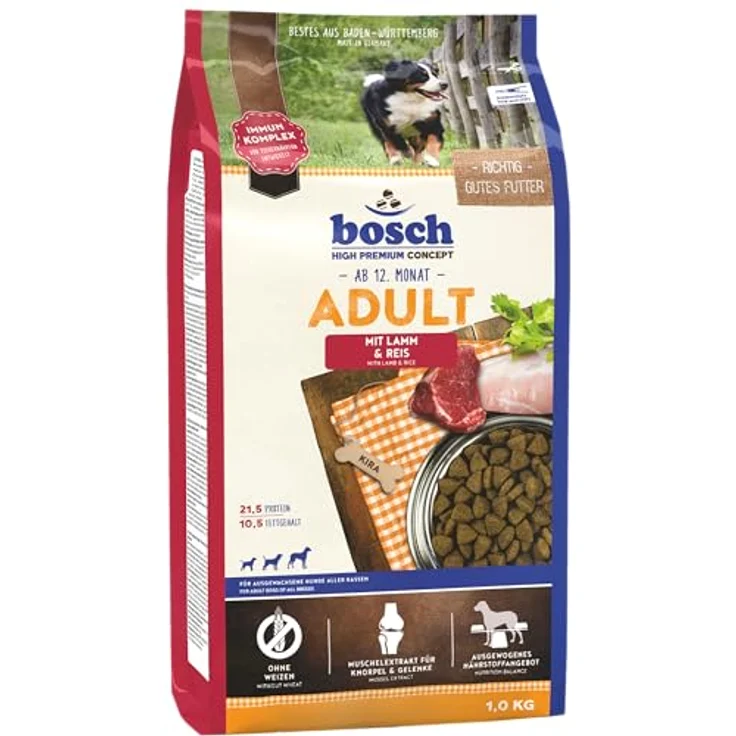 bosch HPC Adult mit Lamm & Reis, weizenfreies Hundetrockenfutter für ausgewachsene Hunde, 1 kg – Bild 1