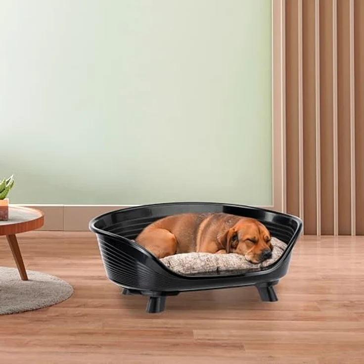 Ferplast Throne Hundebett & Katzenbett, erhöhtes Design mit Baumwollkissen, waschbar, atmungsaktiv und rutschfest, 70,5 x 52 x 28,5 cm, Schwarz – Bild 3