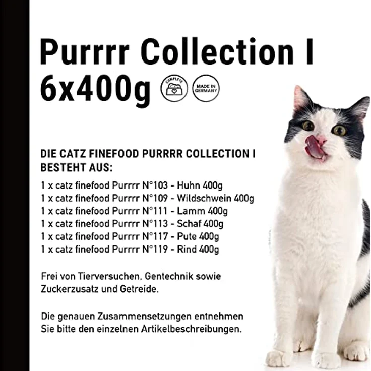 catz finefood Purrrr Collection I Monoprotein Katzenfutter nass, getreidefrei, zuckerfrei, hypoallergen, hoher Fleischanteil, Multipack 6 x 400g – Bild 3