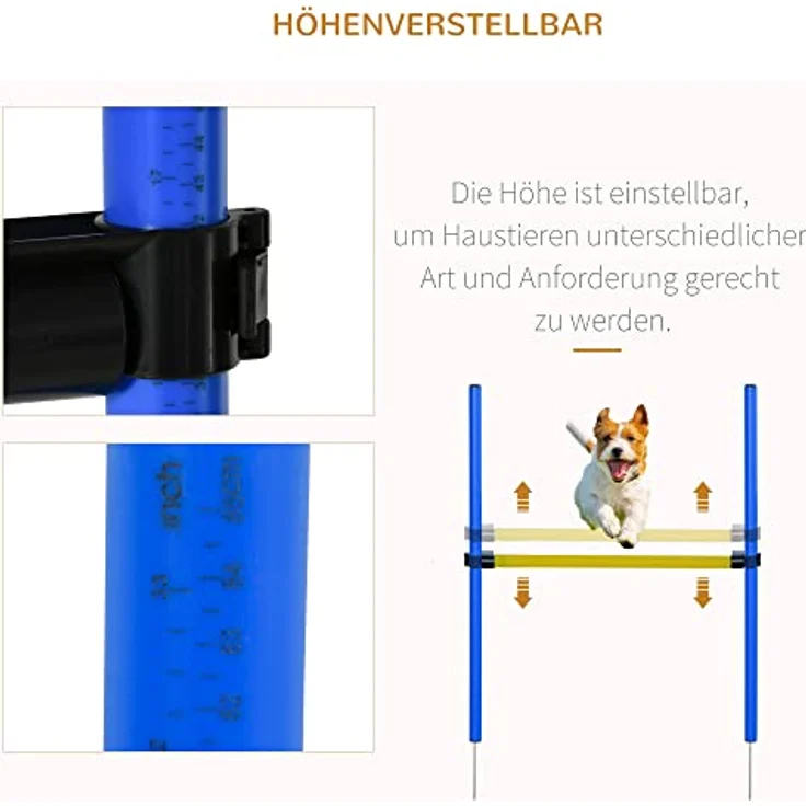 PawHut Agility Set Hunde, 5-teiliges Steckhürdenset mit höhenverstellbaren Hürden, Tunnel und Slalomstangen für Hundetraining und Spiele, Tragetasche inklusive – Bild 5