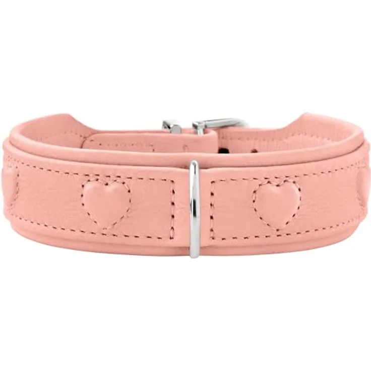HUNTER Hundehalsband SOHO X Love, hellrosa, aus Rindsleder, gepolstert und fellschonend, für kleinere Hunde und Welpen, Größe 37, Made in Germany