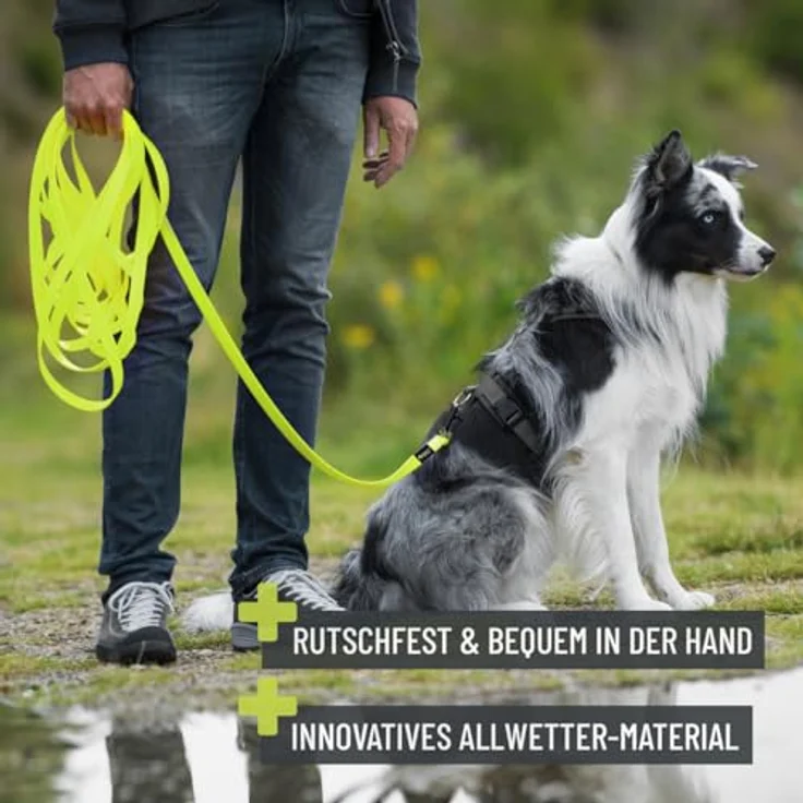ReaVET Schleppleine für Hunde 10 Meter, Neon Gelb I Robuste, wasserfeste Trainingsleine mit Griff für große & kleine Hunde – Bild 3