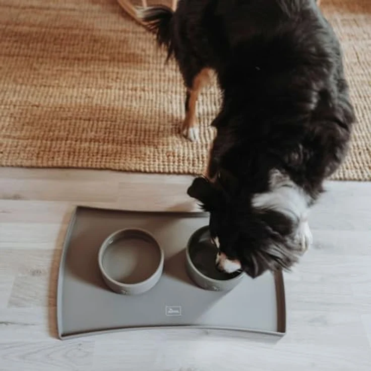 Hunter Napfunterlage Selection, flexible Bodenschutzmatte aus lebensmittelgeeignetem Silikon, rutschhemmend mit erhöhtem Rand, Farbe: Taupe, Größe: S – Bild 2